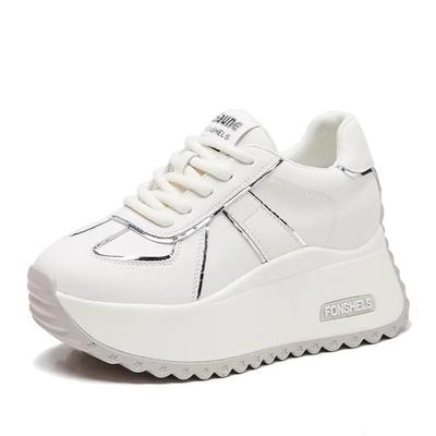 Fashion Top Quality 7CM 8.5CM Genuine Leather Spring Autumn Chunky Sneakers Breathable Casual Platform Wedge Flats Women Vulcanize Shoes