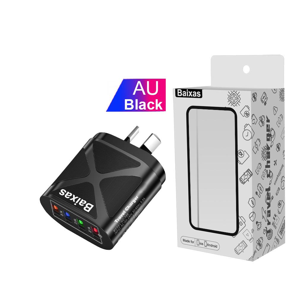 4-Port USB Travel Charger 5V/2.4A Fast Charge - AU/EU/UK/US Plug