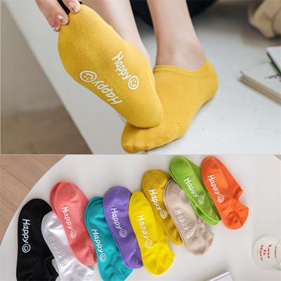 5 Pairs of Women's Spring Summer Solid Color Light Mouth Silicone Non Slip Candy Color Invisible Socks
