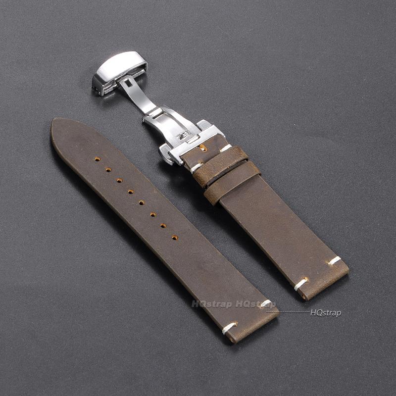 Calfskin Leather Watchbands Butterfly Buckle High Quality 18mm 20mm 22mm 24mm 21mm Vintage Stitching Wristwatch Strap for Seiko