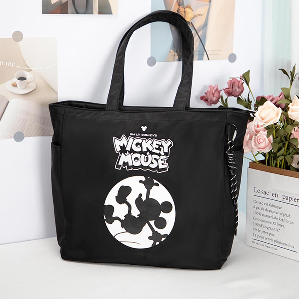Notre Disney Character Tote Shoulder Eco Canvas Bag, Handbag, Bag, Bag, (Mickey Mouse, Black, Big)