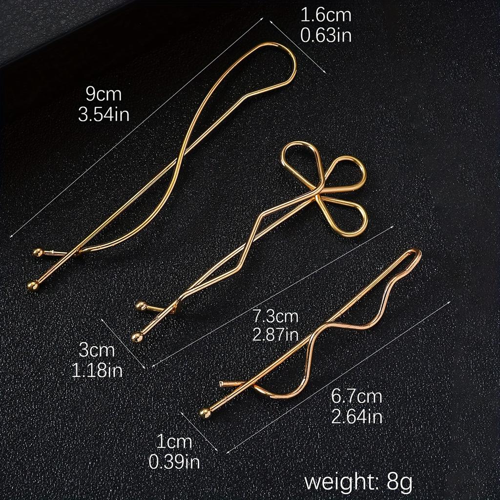 Korean-Style Minimalist Alloy Golden-Tone Hair Clip - One-Piece Bar Shape with Twist Design for Bangs, Hairpin for Women, Cute Hair Clips