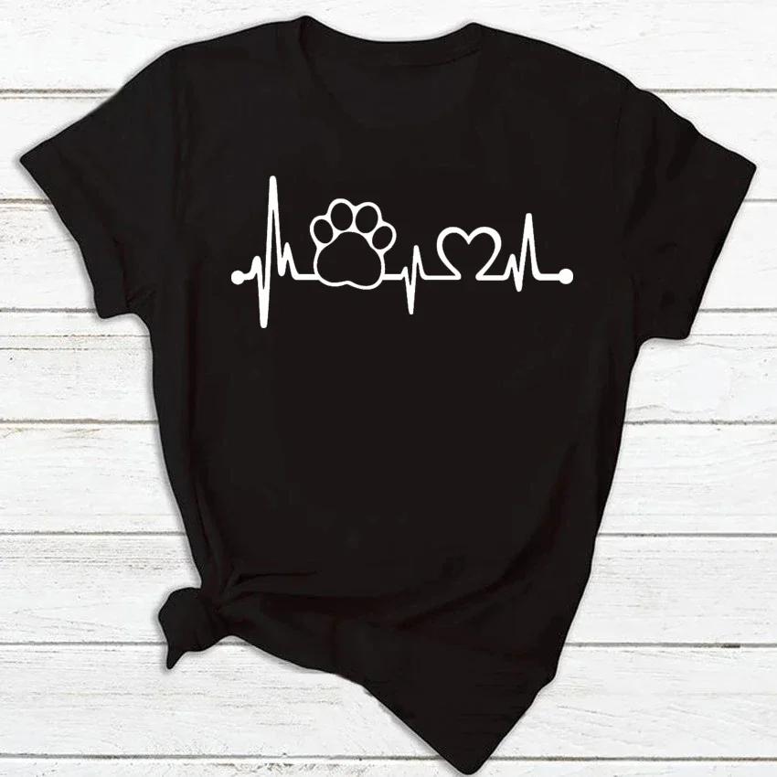 Unisex Women Dog Heartbeat Print Short Sleeve Tshirt Unisex Harajuku Casual Unisex and Womens Tshirt Clothing Street Tops Clothes