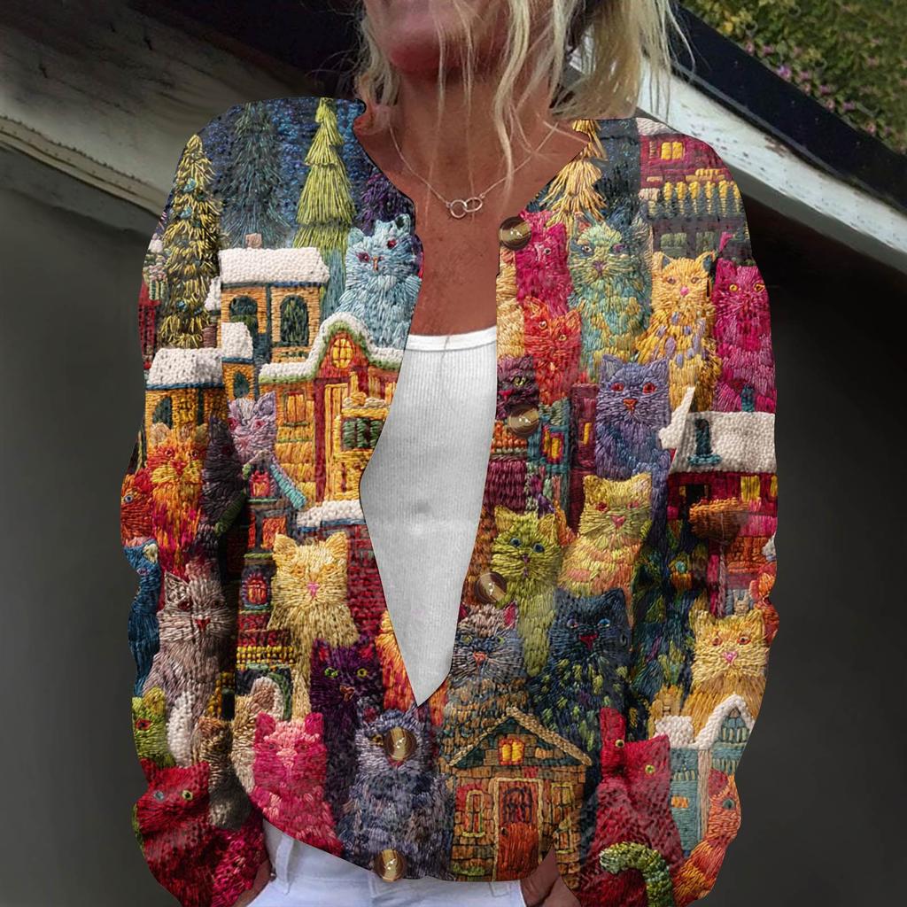 Dámská módní pletená svetrová bunda s dlouhým rukávem a zapínáním na knoflíky