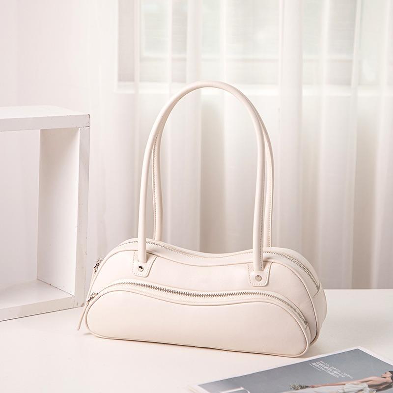 

Кожаная сумка подмышку нишевая сумка-багет на одно плечо, отделение на молнии, сумочка со смайликом, большая вместимость 33*12*10cm белый