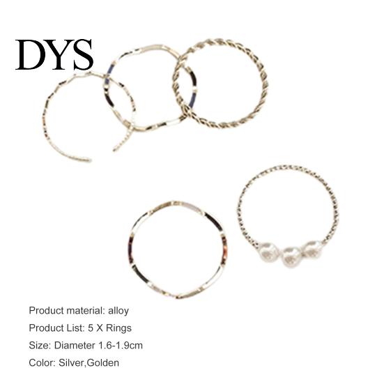 Knuckle Rings 5Pcs Finger Wavy Japan Korean Style Faux Pearls Jewelry Electroplating Stackable Set for Wedding Party Banquet Prom Women