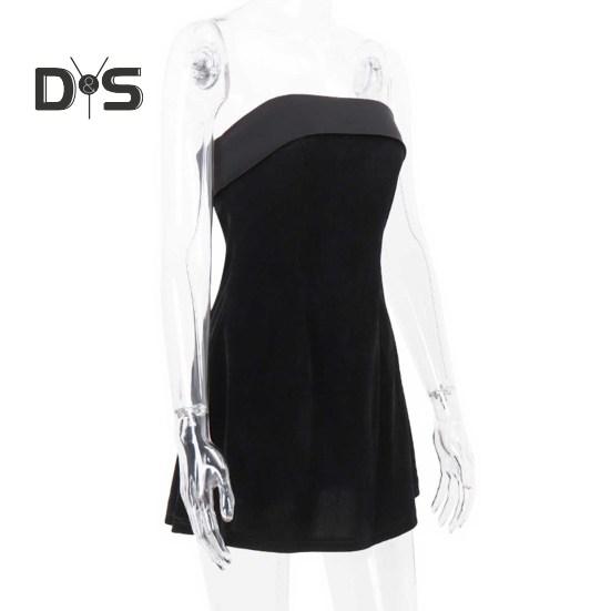 Damen Abendkleid Schulterfrei Bandeau Rückenfrei Ärmellos Schlanke Taille A-Linie Minikleid Abschlussball Party Bankett Kurzes Kleid
