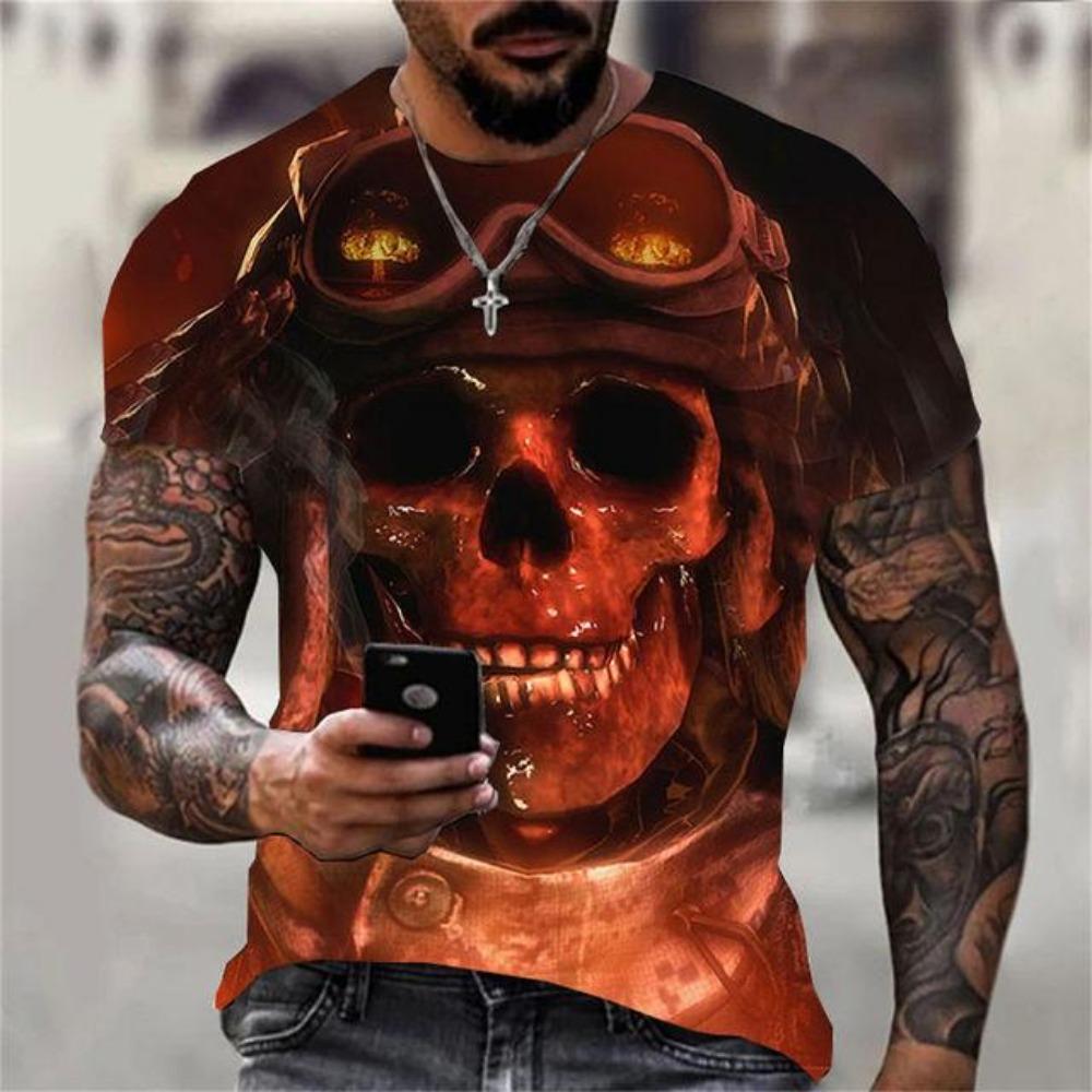 Fashionable Skeleton Themed 3D Printed Men's Cool Street Round Neck Short Sleeved T-shirt