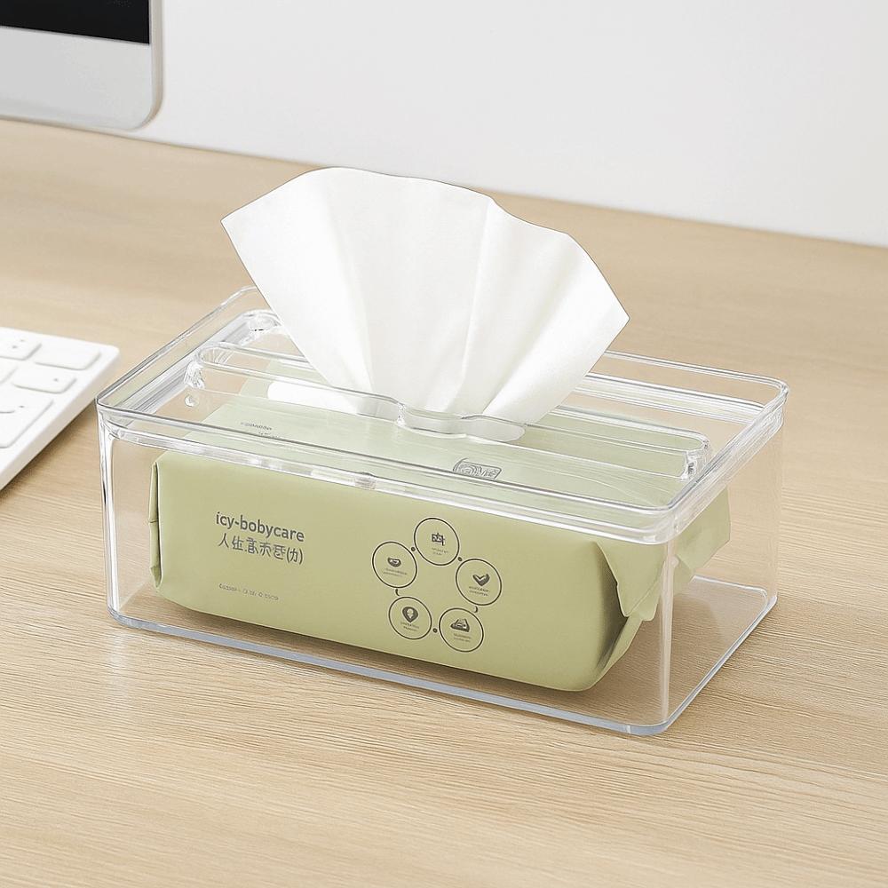 Multi-Functional Transparent Tissue Box Rectangular Facial Towel Holder  Home Use