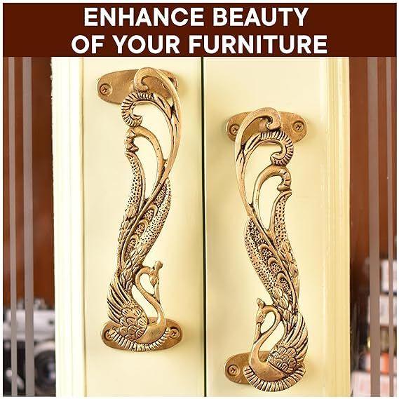 Peacock Design 7 Inches Brass Door Handle Pair, Main Door Handles, Antique Door Handle, Door Handles for Main Door,