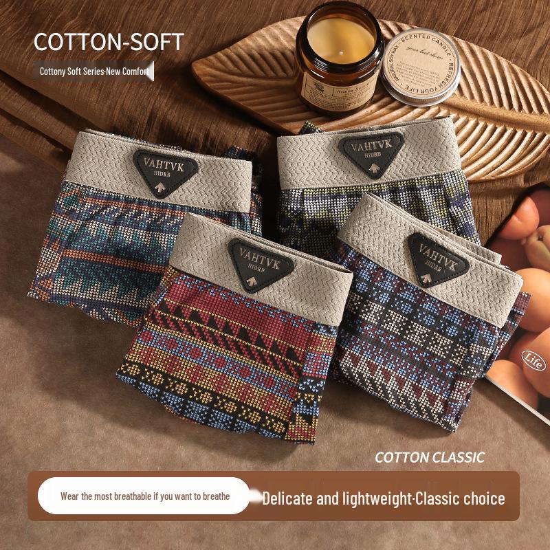 Ethnic Style Men's Pure Cotton Boxer Briefs - Comfortable, Breathable, Mid-Rise Trunks In American Light Luxury Design
