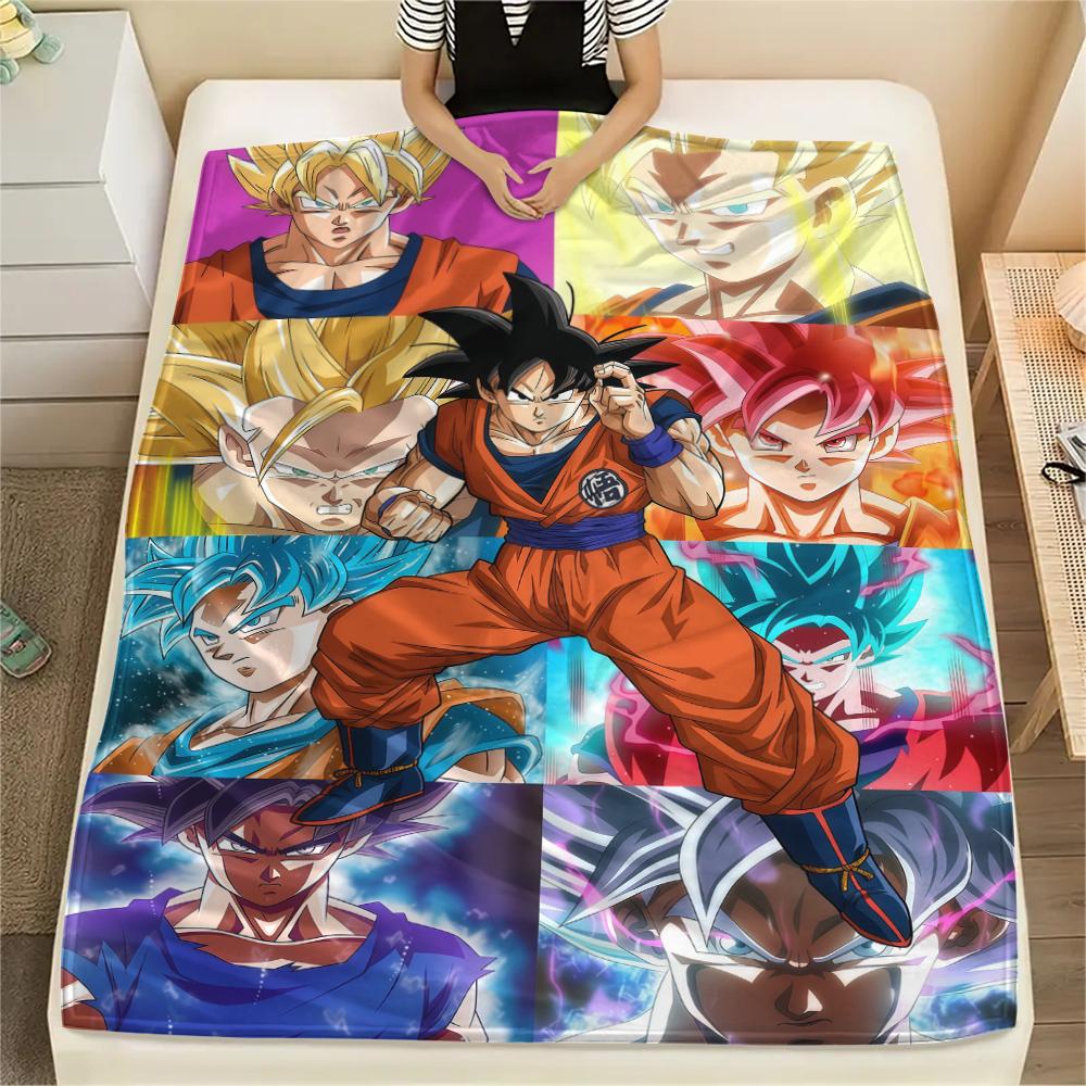 Son Goku Print Flannel Blanket, Versatile Use for Sofa Bed Chair, Picnic Travel, Warm Bedroom Decorative -HE20