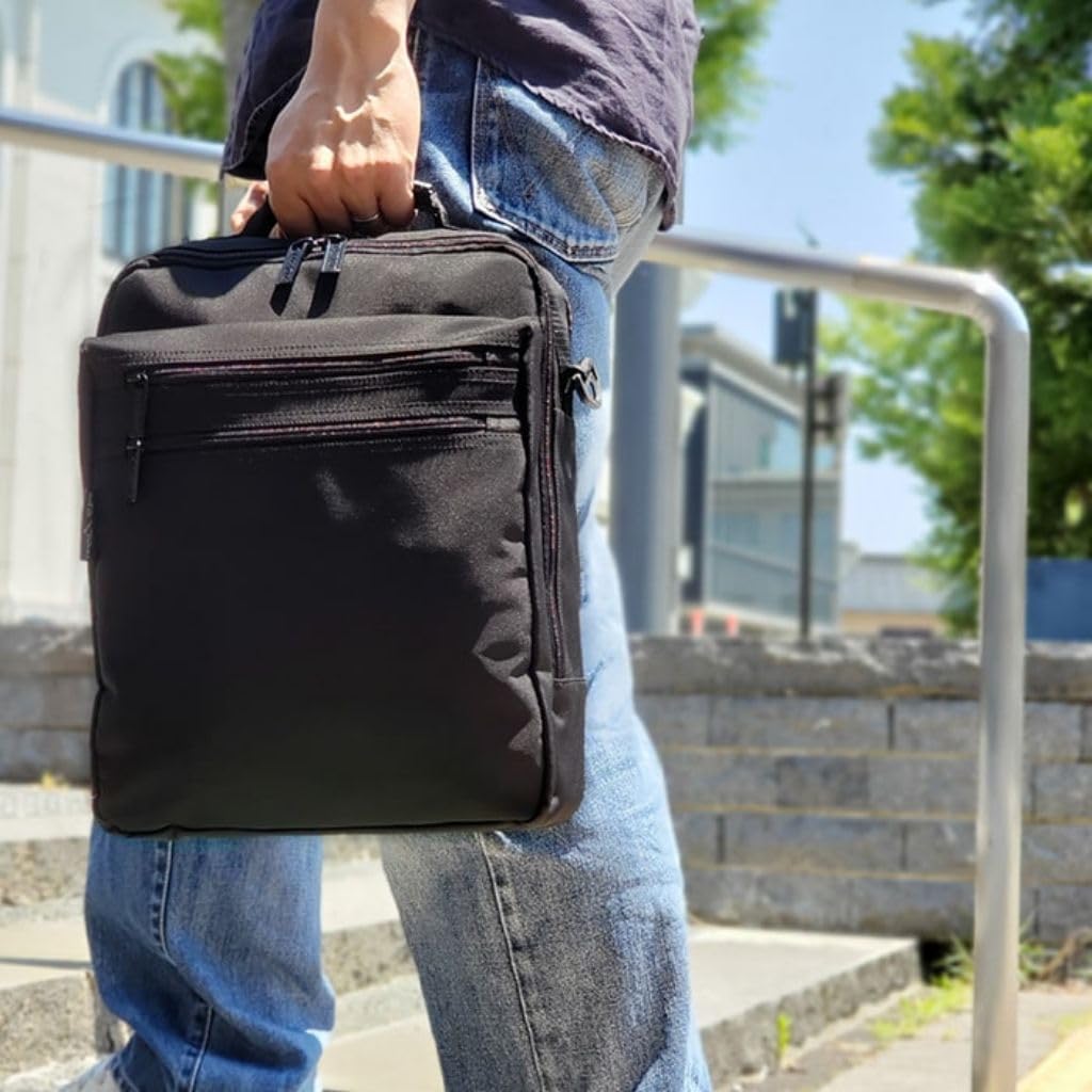 Large Capacity Simple Business Bag A4 Compatible Vertical Shoulder Bag Lightweight 480g Gentleman Black [KAKKOII] 2-chamber Men's