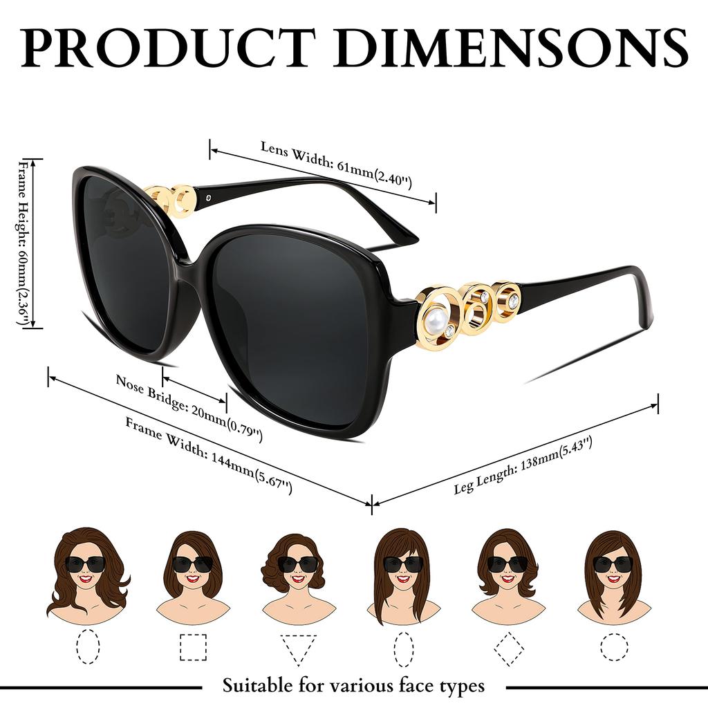FEISEDY Polarized Pearl Sparkling Extra Large Fashion UV for B2821 Women's Sunglasses, Square, Frame, Designer, Protection, Sports, Fishing,