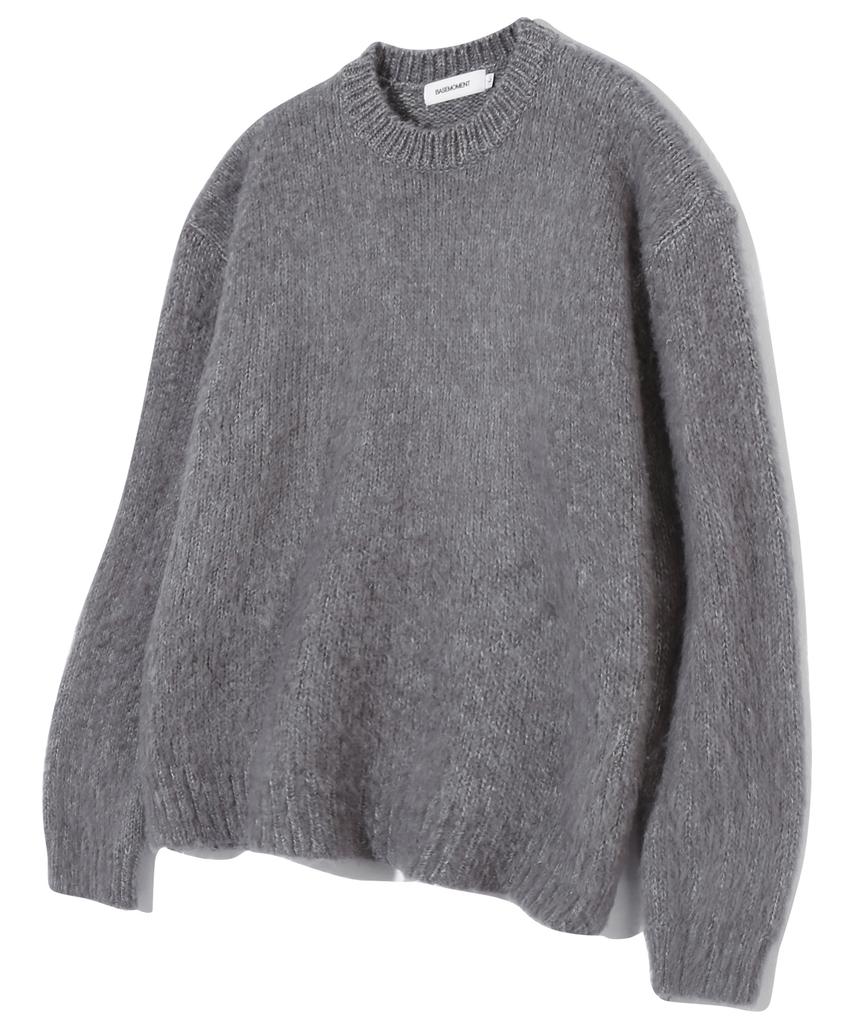 BASEMOMENT Bulky Brush Crew Neck Knit Light Gray