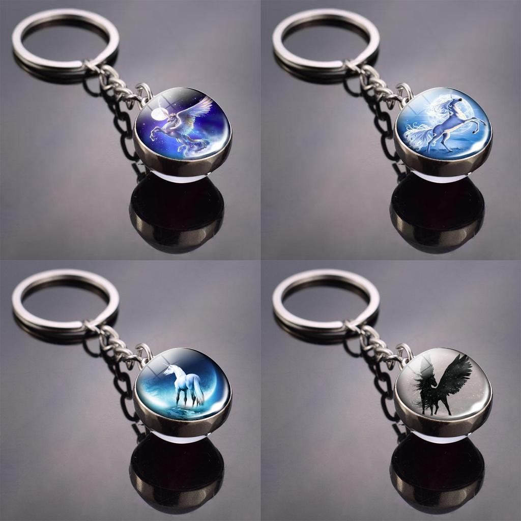 Unicorn Pattern Jewelry With Round Zinc Alloy Glass Charm For Gift And Daily Wear