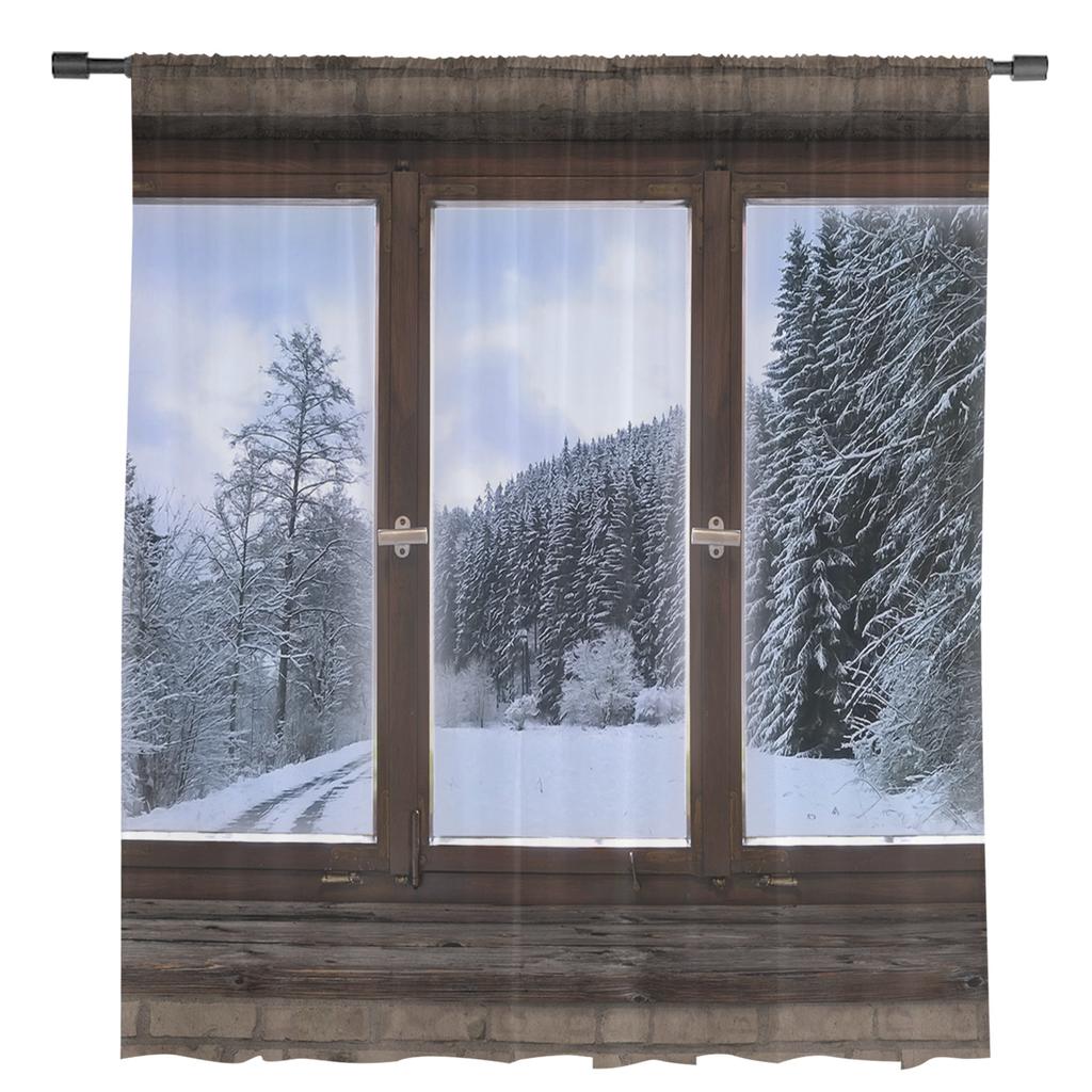 Window Snow Forest Modern Tulle Curtains For Living Room Bedroom Home Kitchen Window Sheer Curtains