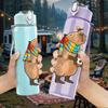 1PC Bear Drink Hot Cocoa Cartoon Print 750ml Color Plastic Sports Water Bottle Leakproof Flip Straw Lid Suitable for Sports Office Home Use