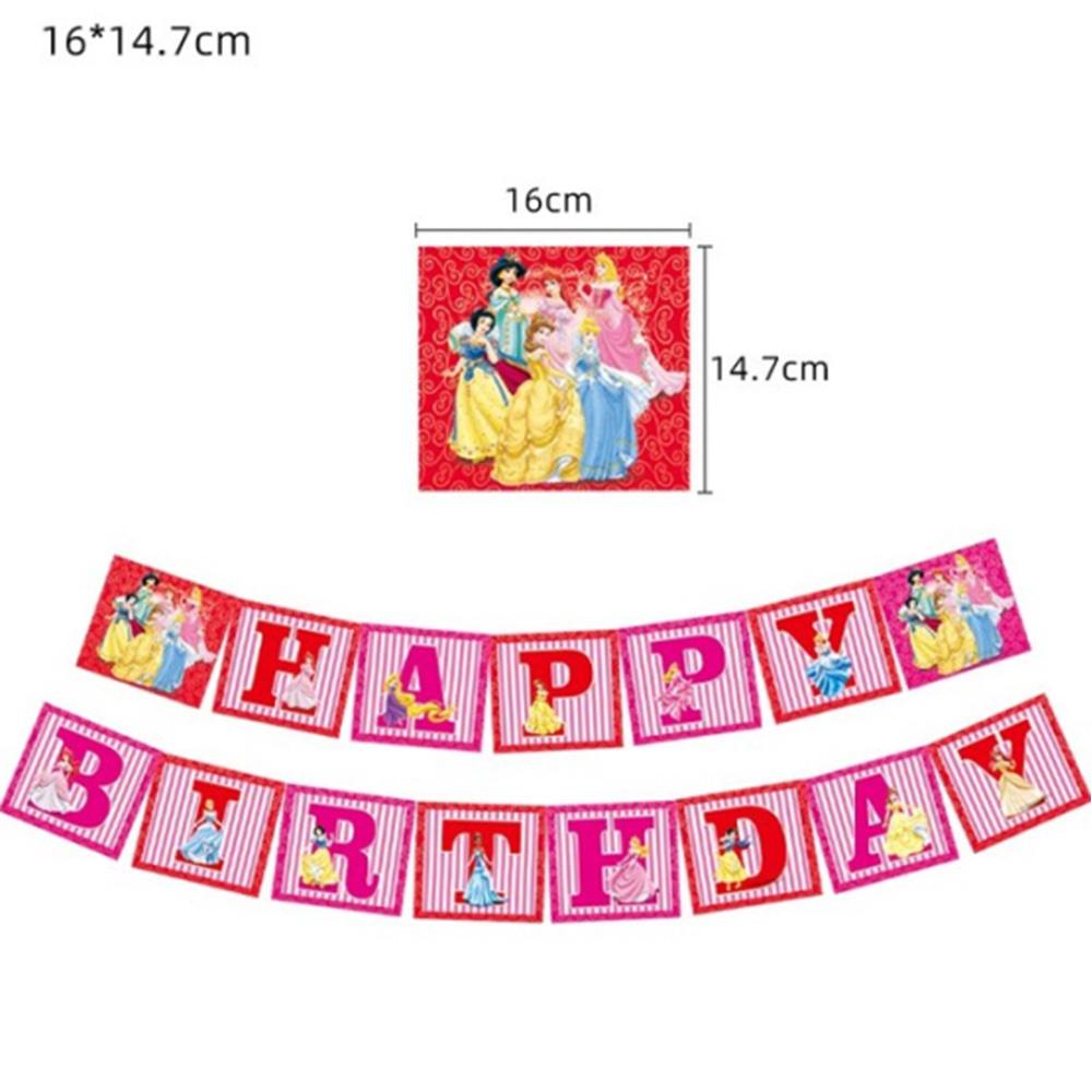 Birthday Banner Set With 18 Pcs Latex Princess Balloons 12 Pcs Cupcake Toppers