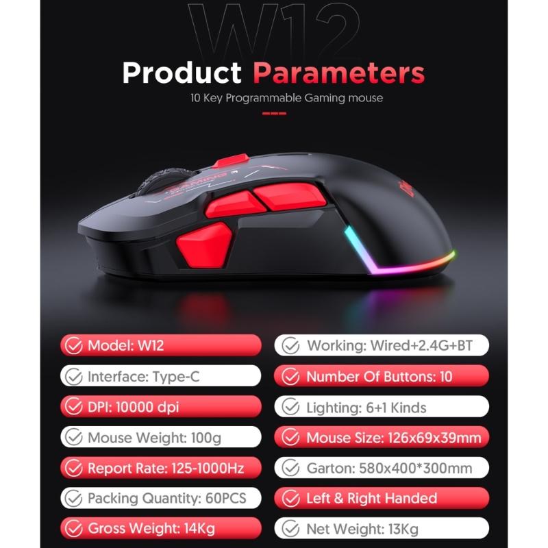 2.4G Wireless Mouse for Laptop Ergonomic Computer Mouse Adjustable 10000DPI 10 Button Cordless Mouse Wireless Mouse