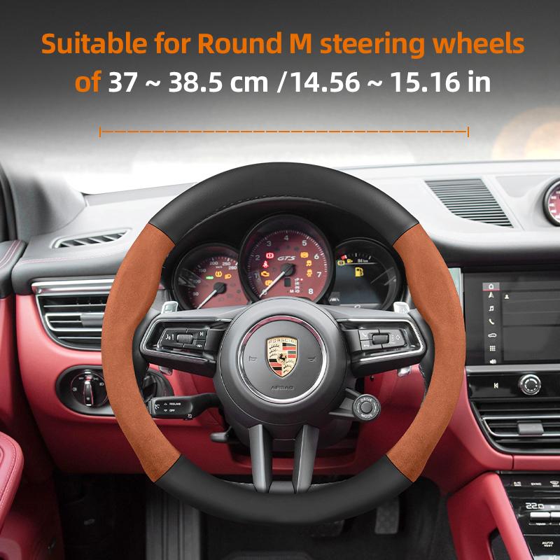 Suitable for Porsche Suede Matte Carbon Fiber Texture Steering Wheel Cover Suitable for Casenne 996 Macan 957 Volante Boxster 986 718 Turbo Panamera 