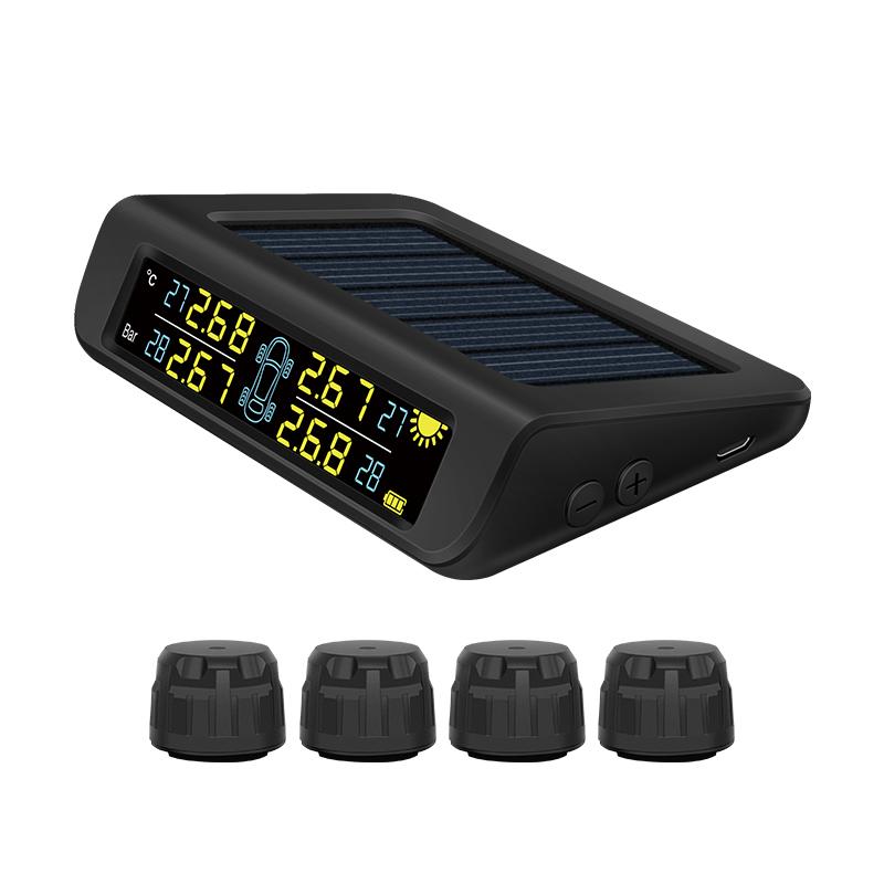CAREUD Solar Universal Engery Auto Tire Pressure Monitoring External Internal 4 Sensors TPMS Car Alarm System T882WF External