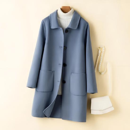 Women's Wool Blend Coat Single Breasted Mid-Length Pea Coat Notch Lapel Trench Coat Fall Winter Outerwear