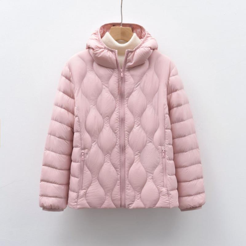 90 fleece new national standard women's clothing autumn and winter new light down jacket wavy pattern women's hooded jacket