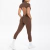 New Tight Fitting Backless Hollow Short Sleeved Pants Jumpsuit, Sports Running Fitness Jumpsuit, Yoga Suit