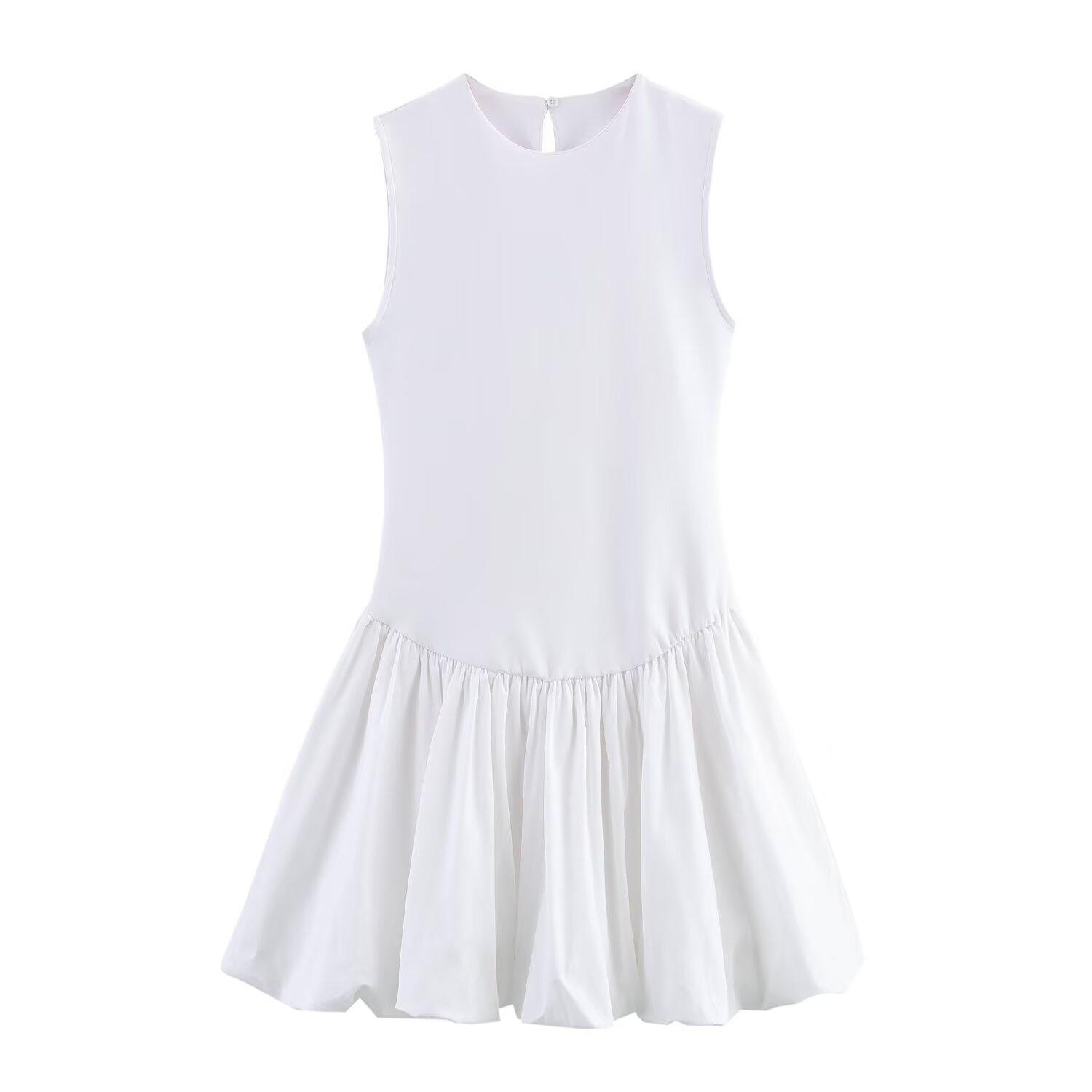 

Женское приталенное платье А-силуэта без рукавов с круглым вырезом, весна/лето 2025 Medium белый