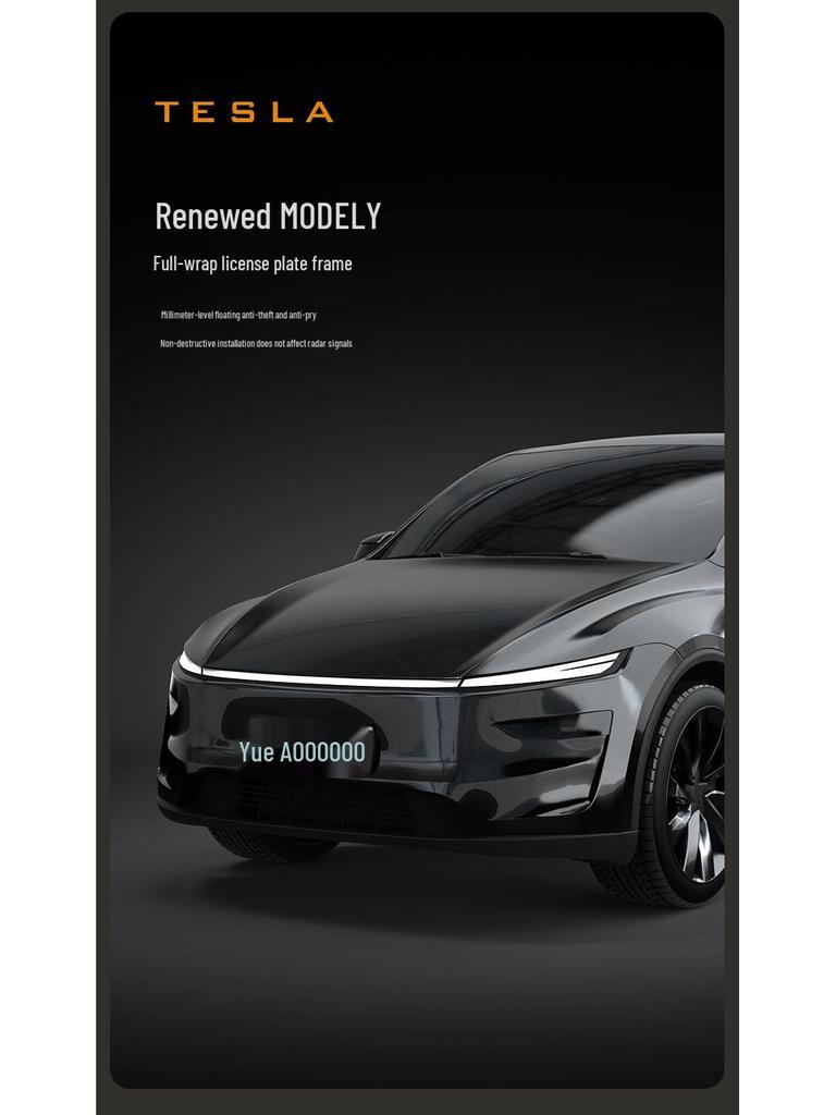 Tesla Model Y/3 Nummerplåtshållare - Blå Flytande Bas för Ram Skydd