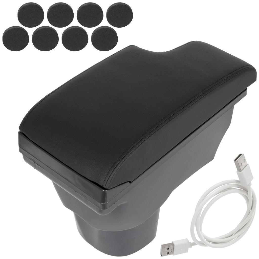 Nissan Juke 10-19 Armrest with Storage and USB Hub BLACK PU LEATHER + Mounting Kit + Cable
