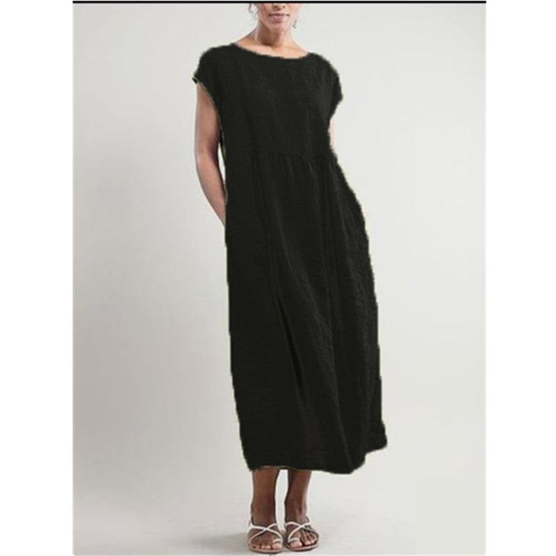 QICED Fashion Summer Spring Solid Color Print Short Sleeve O-Neck Casual Dresses