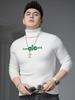 European Style Turtleneck Pullover Sweater for Men, Autumn and Winter Warm Base Layer, Trendy Letter Print Casual Knitwear