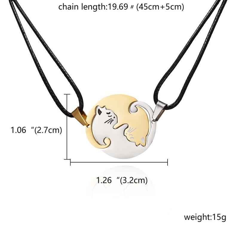 1 Pair Splice Cat Couple Necklace Stainless Steel Love Heart Round Pendant Necklace Valentine's Day