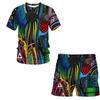 Summer fashion men's suit Abstract art pattern 3D T-shirt printed Lapel short sleeve shirt beach shorts Hawaiian men's suit 2pcs