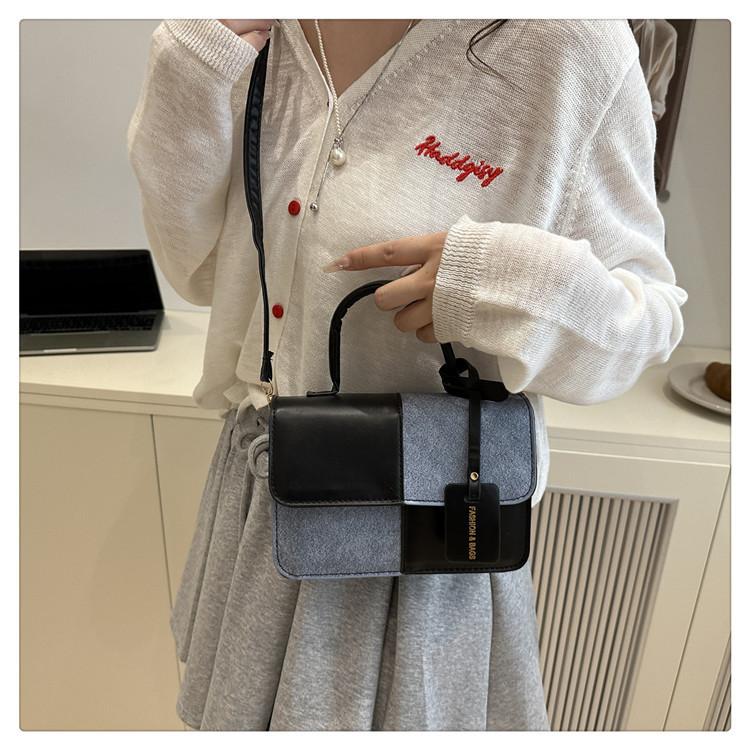 Fashion Splicing Texture Small Square Bag for Women Trendy Shoulder Crossbody Handbag KTB