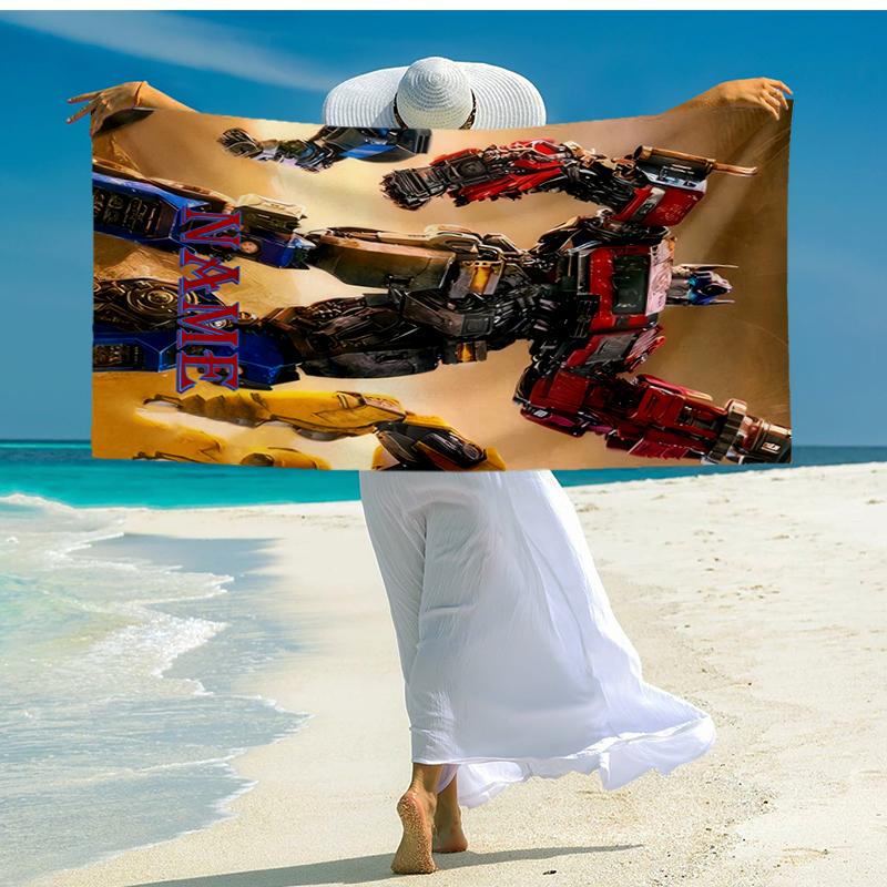 Custom Name Ultra-Soft Beach Towel with Transformers Theme,Ideal for Pool - Camping, Diving - Perfect Travel Essential, Vibrant Beach Towel.