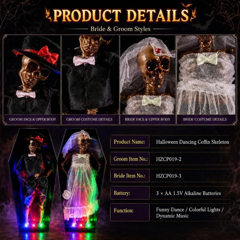 Espositore a Forma di Bara di Halloween con Azione Animata, Luce Interna e Suono per Styling di Feste e Scene Serale