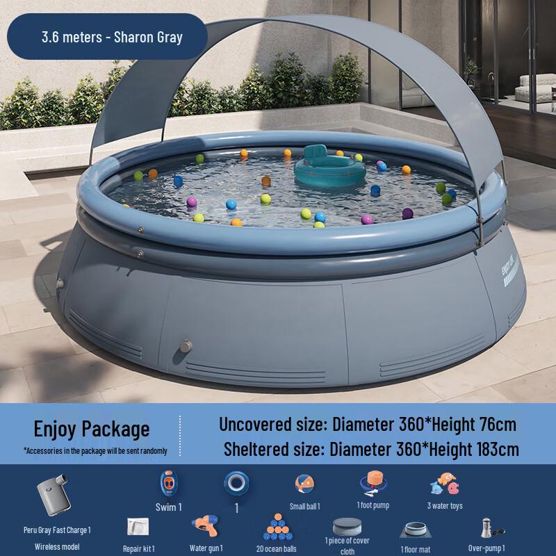 

Qianyu 3.6м Басейн Сірий Шэрон з Навісом Комплект