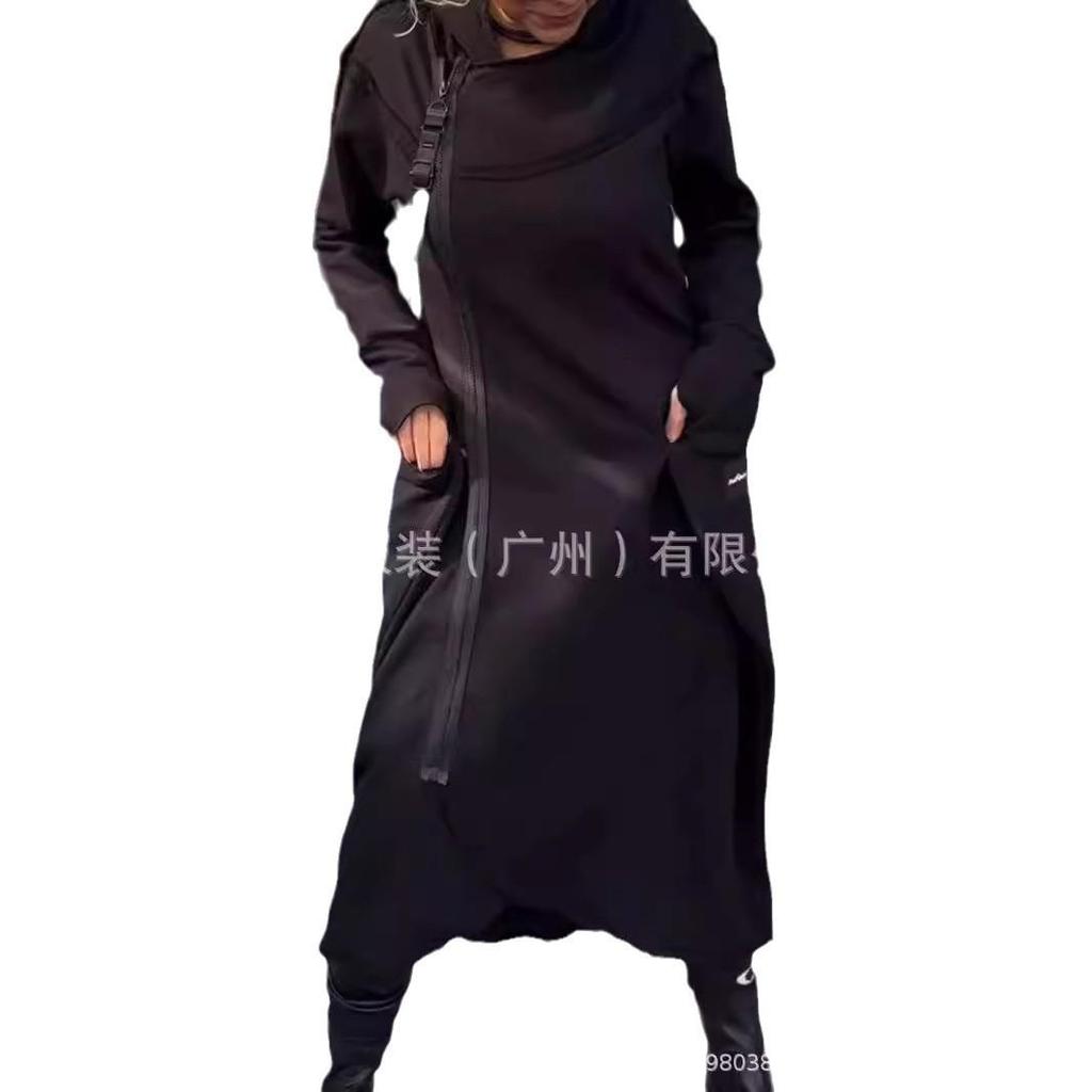 Women's Purple Hooded Long Coat, Zip Front, Side Pockets, Oversized Fit