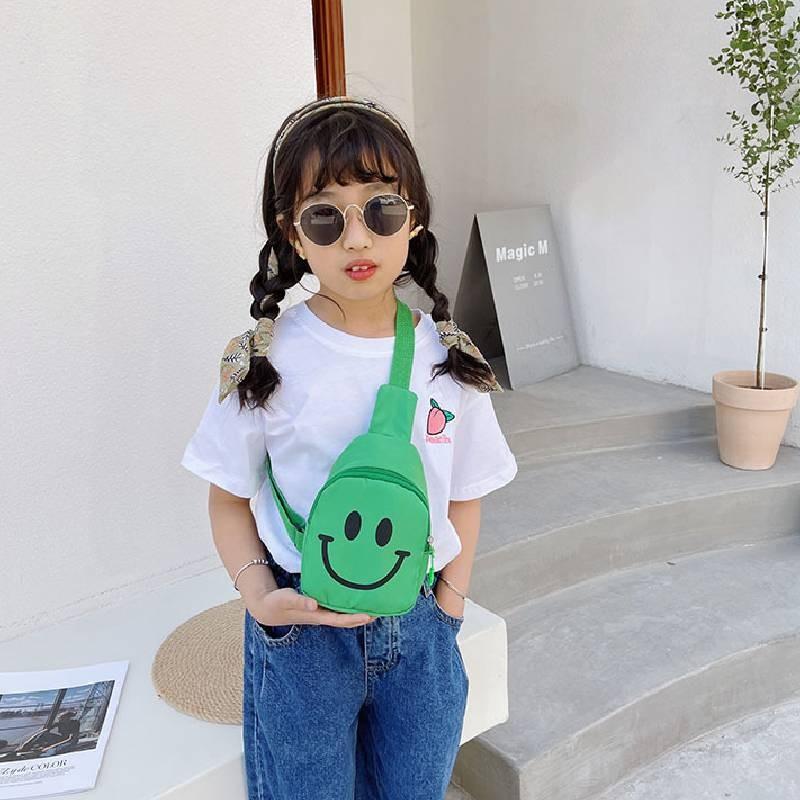 Trendy Children's Canvas Crossbody Bag With Smiley Face Design For Boys And Girls