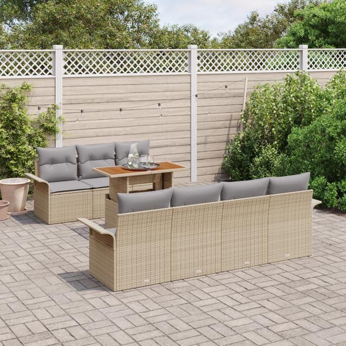 VidaXL Ensemble de canapé de jardin 8 pièces avec coussins Beige Polyrotin Acacia 3349293