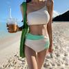 2024 Dark Grid Textured High-Waisted Two-Piece Bikini for Girls