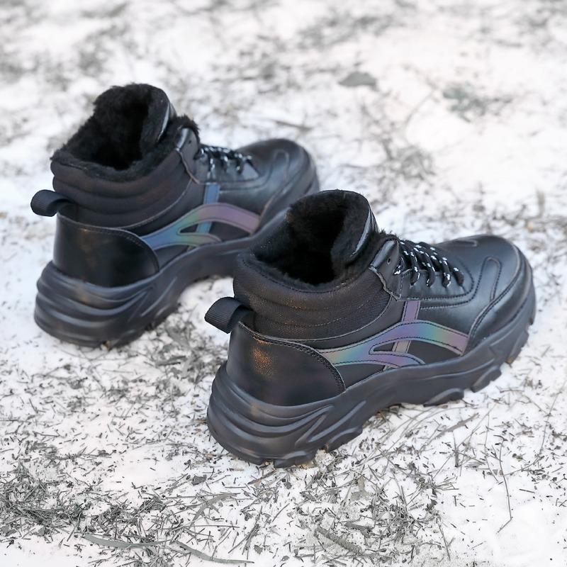 Damskie Buty Zimowe Pluszowe Grube Trampki Sznurowane Codzienne Wysokie Ciepłe Buty Botki Rozmiar 35-42 Damskie Zimowe Skórzane Buty