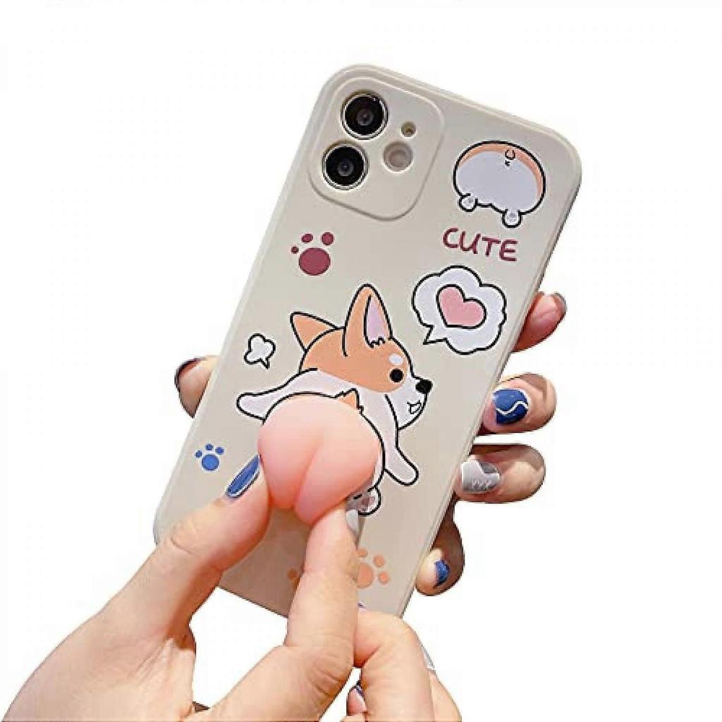 Men and Women Creative Funny Novelty Waving 3D Pink Butt Animals Soft TPU Silicone Rubber Phone Case, for iPhone 11||Corgi Butt White
