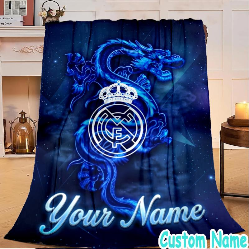 Custom Name Madrid Football Flannel Blanket Seasonal Universal Blanket For Indoor/outdoor, Perfect For Bedroom Sofa birthday gifts