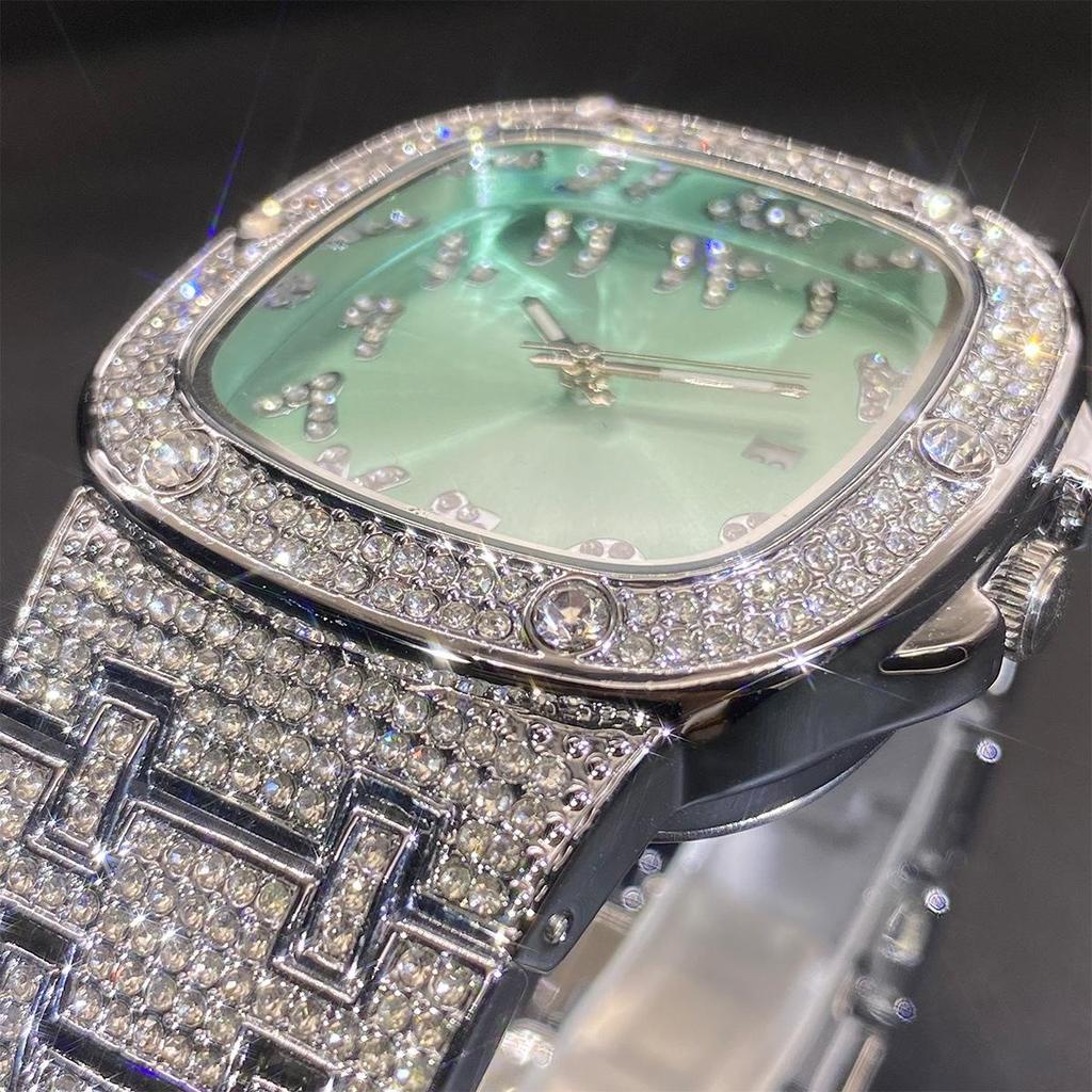 Luxury Diamond Watch for Men Hip Hop Style Bling Iced Out Wristwatch Fashion Square Steel Waterproof Clock