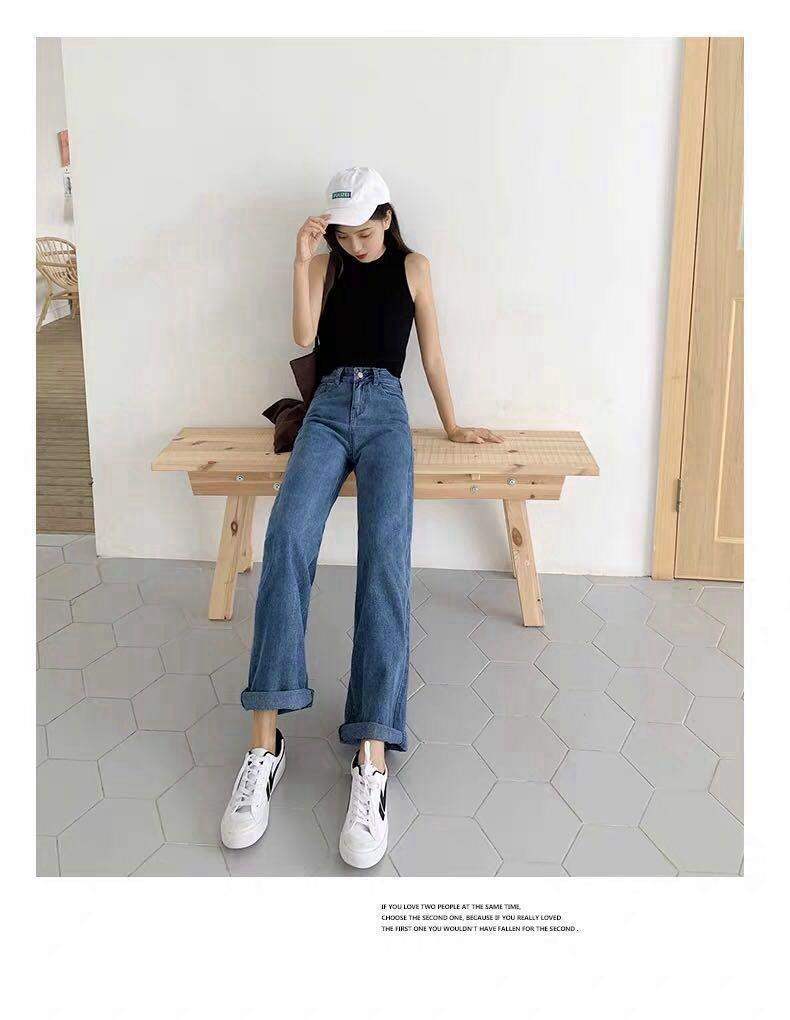 Women's High Waist Wide Leg Floor-Length Jeans - 2024 Korean Style Trend