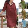 Women Dress Loose Three-quarter Sleeves Solid Color Lapel Knee Length Soft A-line Casual Spring Summer Midi Dress